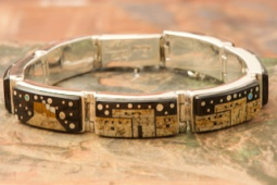 Calvin Begay Starry Night at the Pueblo Sterling Silver Link Bracelet.